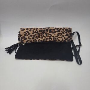 Leopard Print and Black Clutch Bag